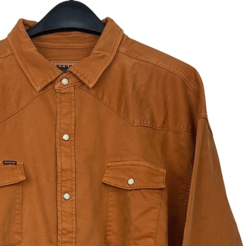 Poncho Outdoors The Darrell Mens 3XL Performance Denim Shirt Pearl Snap Orange
